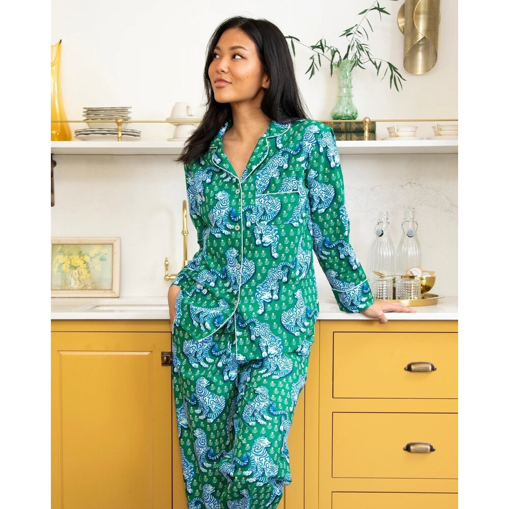 Printfresh Long PJ Set in Tiger Queen Green Blue Medium M NEW - Picture 5 of 12
